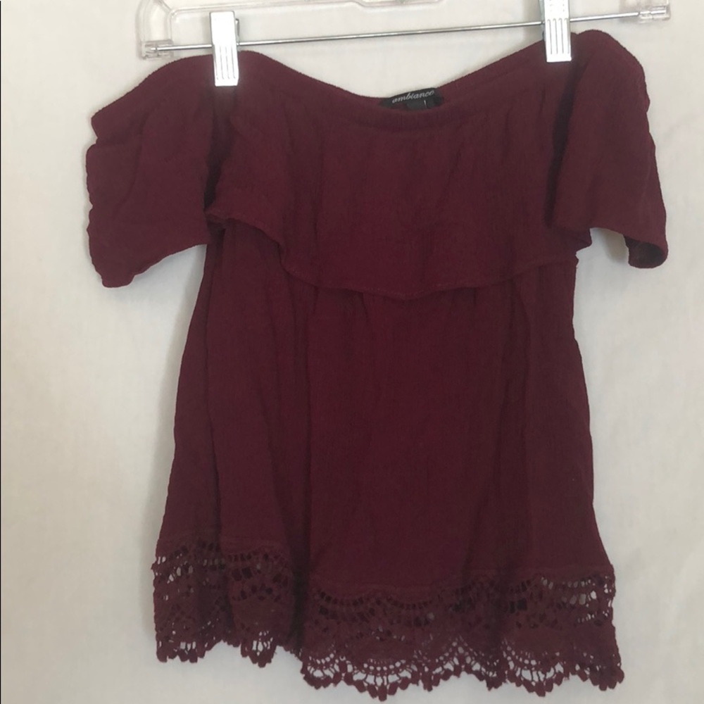 Off the shoulder burgundy crop top